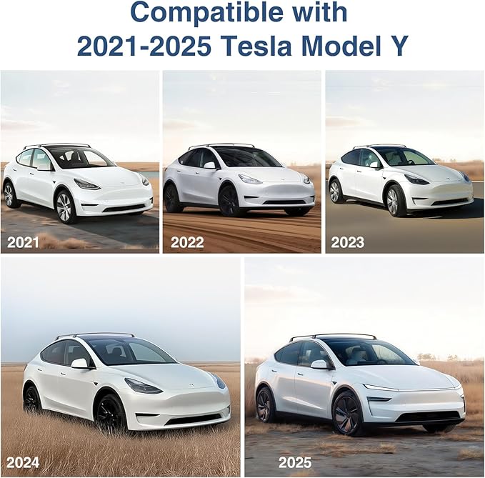 2PCS Cross Bar Roof Racks Compatible with 2021-2025 Tesla Model Y Juniper, 176LB Load Capacity, Lockable Luggage Cargo Rails Carrier Accessories Fits Bikes Kayaks Ski Tent Roof Box