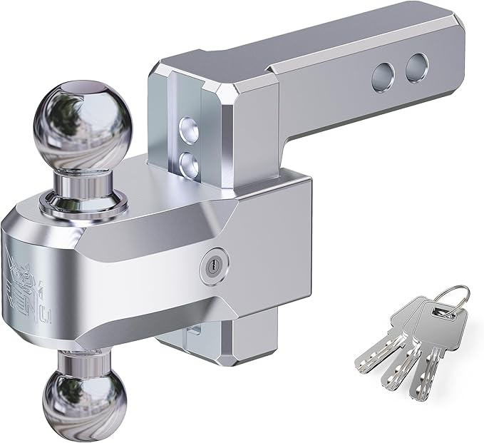 RENO Adjustable Trailer Hitch, Fits 2 inch Receiver Hitch 4" Rise/Drop Tow Hitch, Heavy Duty 2" & 2-5/16" Ball Hitches with 12,500 LBS GTW (1 Pack, Aluminum)