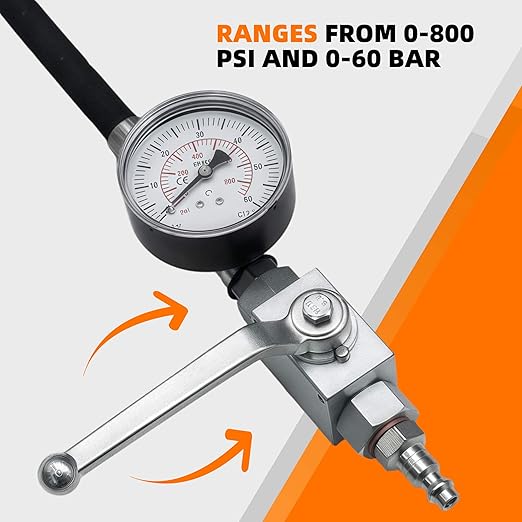 High Pressure Oil System IPR Air Test Tool Kit Compatible with Ford Powerstroke 6.0L & 7.3L Diesel Engines with Valve Air Test Fitting & Gauge Air Meter