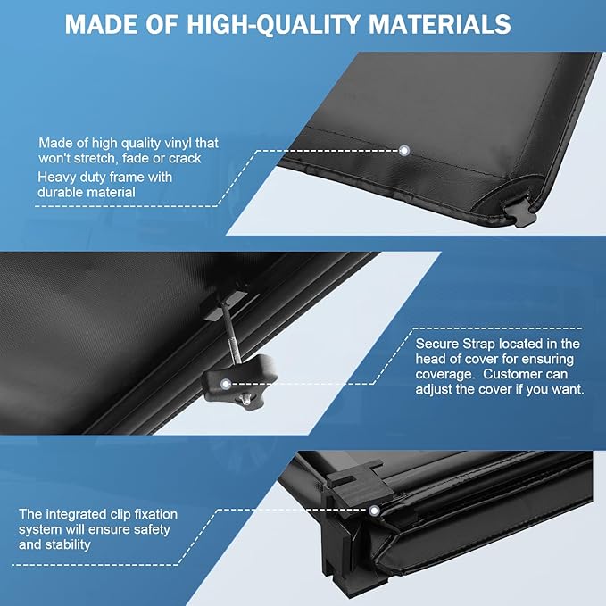 Soft Tri-Fold Truck Bed Tonneau Cover Compatible with 2016-2023 Toyota Tacoma 5FT Bed