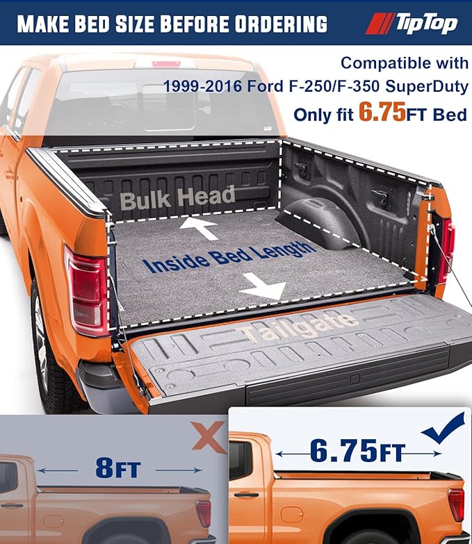 TIPTOP Low Profile Hard Folding Truck Bed Tonneau Cover Fits 1999-2016 F250/F350 SuperDuty 6.75ft Bed (82") |TLX3|