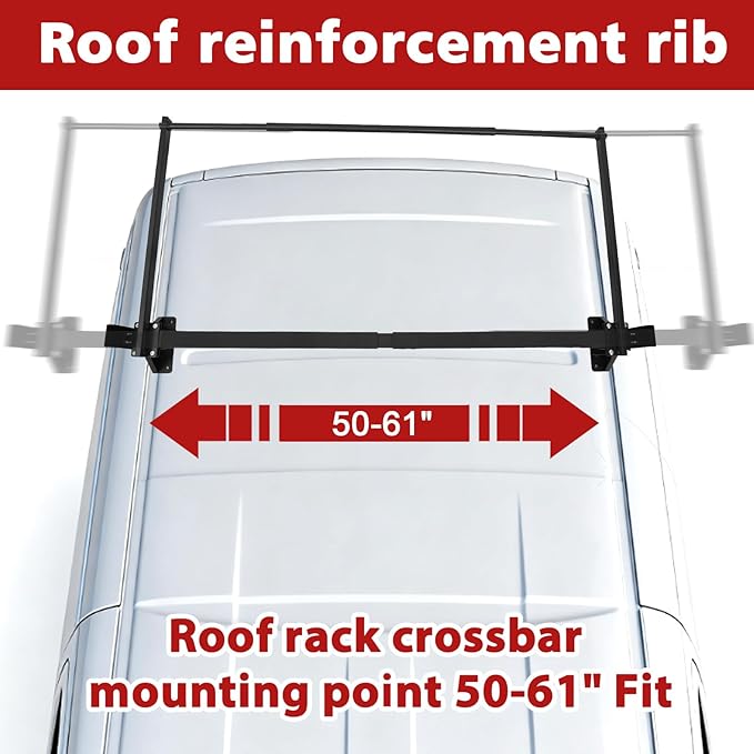 hightall Van Ladder Rack with Roller,Adjustable Length 50-61" Van Roof Rack with Cargo Stoppers,Compatible with Ford Transit150/250/350