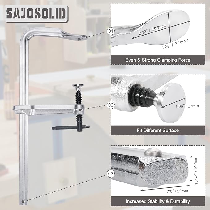 F-Clamp w/16 Inch Jaw Capacity for Welding, 2 Pcs Heavy-Duty Forged Steel Clamps, Deep Throat 4-3/4 Inch, 400 Kg Clamping Force, Professional Forging Jaws, Rail, Spindle and Handle