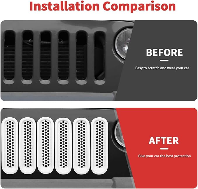 Mesh Grill Insert Grille Inserts Cover Fit for 2007-2018 Jeep Wrangler JK JKU(White)