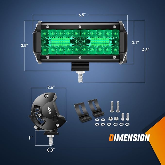 Nilight 6.5 Inch LED Light Pods Green Triple Row 2PCS 120W Flood Spot Combo Off Road Driving Fog Fishing Hunting Emergency Safety Signal Deck Trailer Lighting for UTV Pick-up Van Boat Tractor