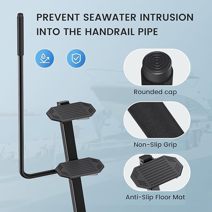 Heavy-Duty Boat Trailer Steps,Boat Trailer Tongue Steps with Anti-Slip Handrail,EVA Anti-Slip Mat,450Lbs Capacity，Multiple Installation Angles,4 Steps