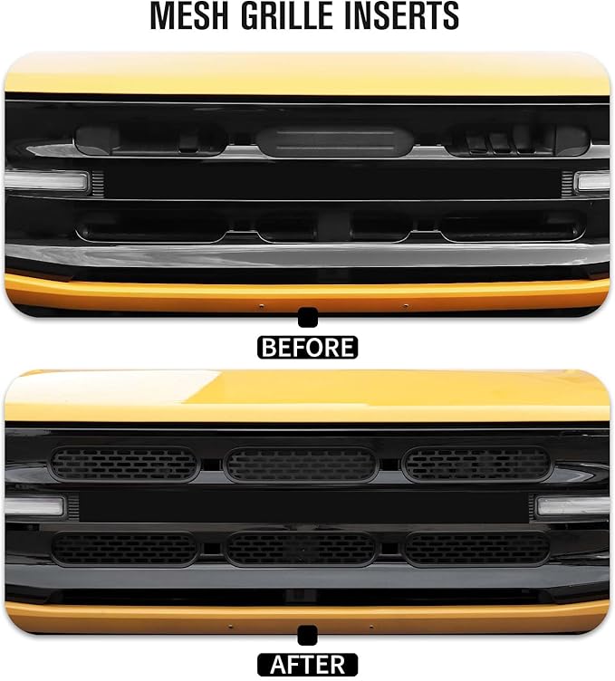 Jimen Compatible with Ford Bronco 2021-2023, 6PCS Front Grille Inserts Mesh Grill Cover Exterior Trim Accessories (Matte Black)