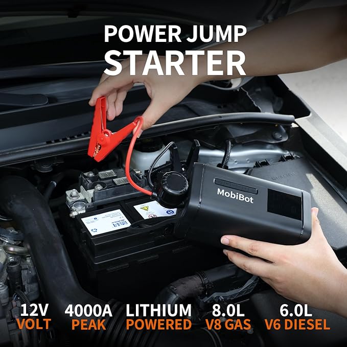 4-in-1 Jump Starter with Dual Cylinder Air Compressor,Dual Power Supply 12V DC and Built-in 20000mAh PD 65W PowerBank,4000A Portable Car Battery Charger,160 PSI Cordless Tire Inflator Air Pump