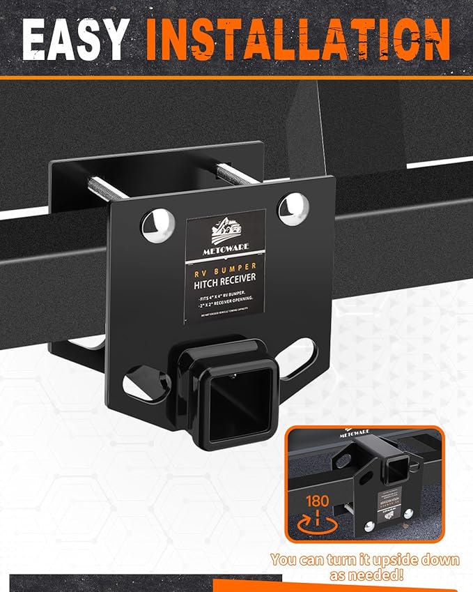 METOWARE RV Bumper Hitch Receiver, 2 Inch Hitch Adapter Fits for 4 inch X 4 inch Square Rear Bumpers, 3500 LBS Capacity Heavy Duty Receiver for RV, Cargo, Trailer, Cargo