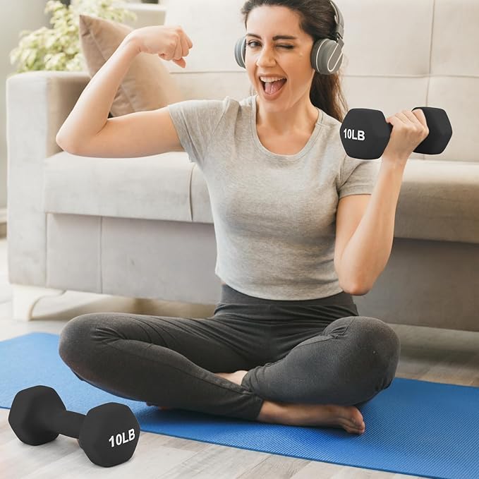 MADOG Dumbbell Set, Anti-Slip Neoprene Coated Hexagon Hand Weights for Home Gym Equipment Workouts Strength Training