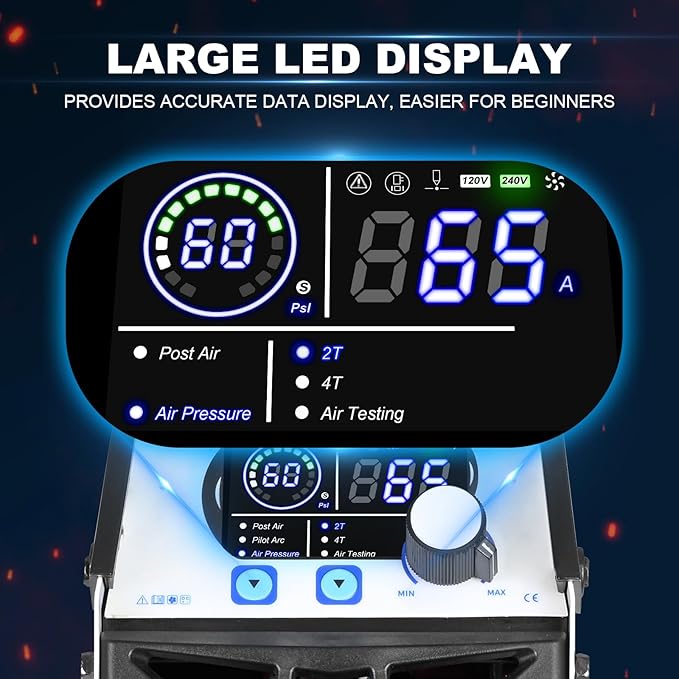 FLARING FC650D PLUS Plasma Cutter 65 AMP Touch Arc Plasma Cutter Machine 120/240V Dual Voltage, Digital Display, High Frequency IGBT Inverter, Post Air/2T/4T, 5/8" Clean Cut with Consumable