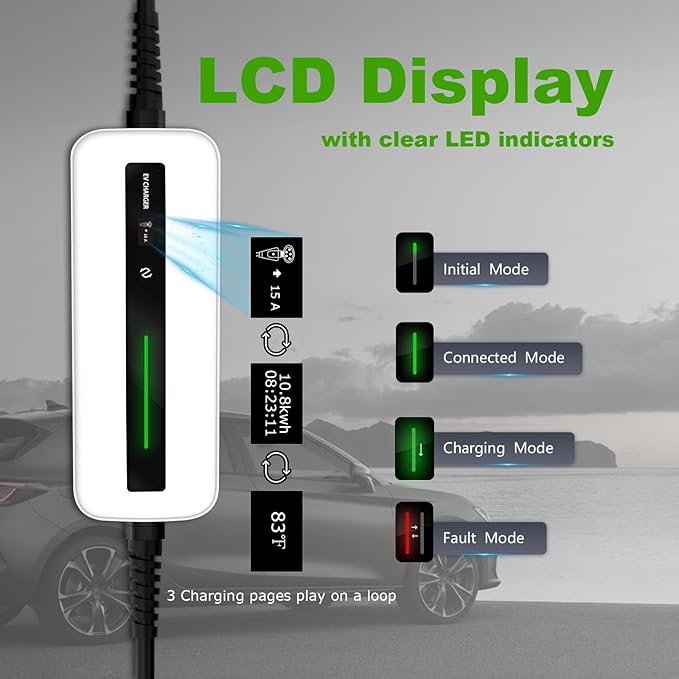 Level 1 ev Charger, Electric Vehicle Portable Charger with 25FT Cable, Home EV Car Charging Station 15A 110V NEMA 5-15P, for All J1772 Cars