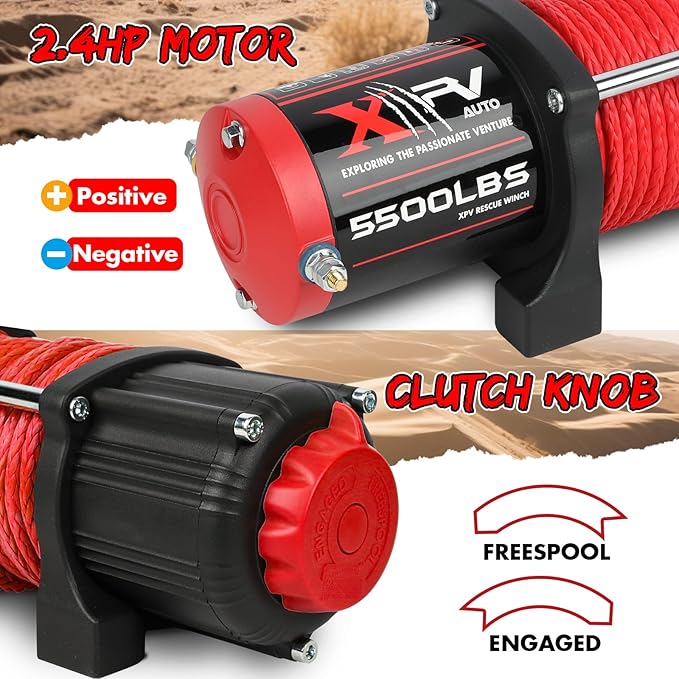 5500 lb. Winch Electric Winch Synthetic Rope 12V for ATV UTV Wireless RemoteTowing Winches Waterproof for Off Road Trailer Boat