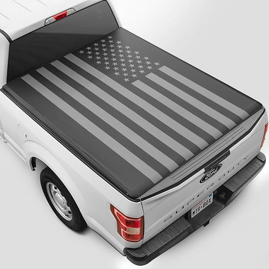 American Flag Truck Tonneau Cover for Ford F-250 F-350 Super Duty 1999-2016 / F-350 with 6.8 ft Bed Length, All-Weather Soft Tri-Fold Truck Bed Cover for Truck Black/Gray Flag