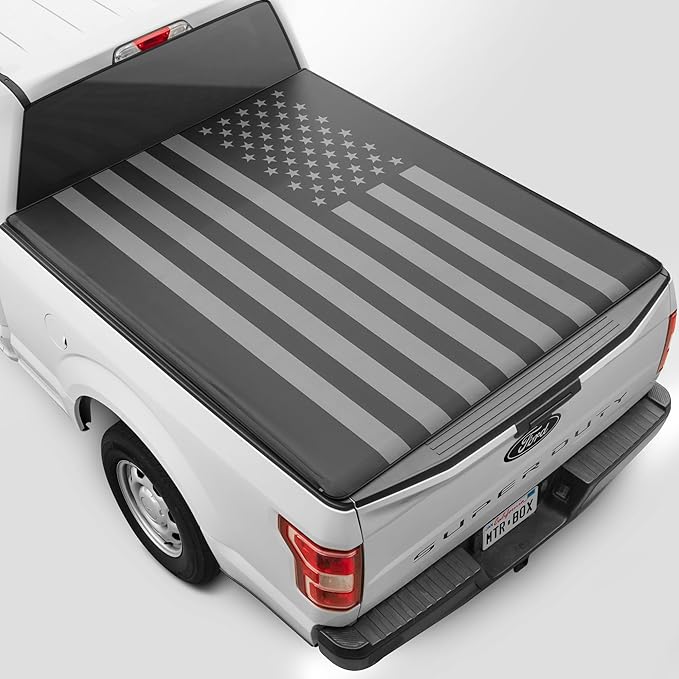 Truck Tonneau Cover for Ford F-250 F-350 Super Duty 2017-2024 / F-350 with 6.8 ft Bed Length, All-Weather Soft Tri-Fold Truck Bed Cover for Truck Black Flag Design