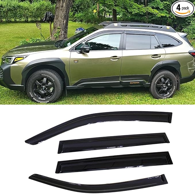 Side Window Wind Deflector fit for 2015-2019 Subaru Outback, 4pcs Outside Mount Style Tape-On Nice Rain Guards Set,Dark Smoke Window Vent Visors 94376 Car Accessories