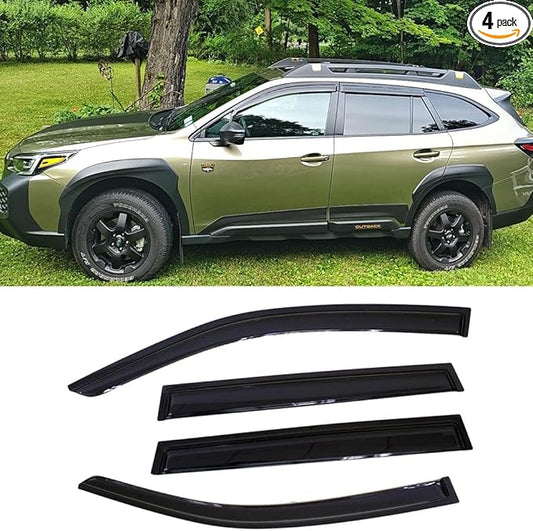 Side Window Wind Deflector fit for 2015-2019 Subaru Outback, 4pcs Outside Mount Style Tape-On Nice Rain Guards Set,Dark Smoke Window Vent Visors 94376 Car Accessories