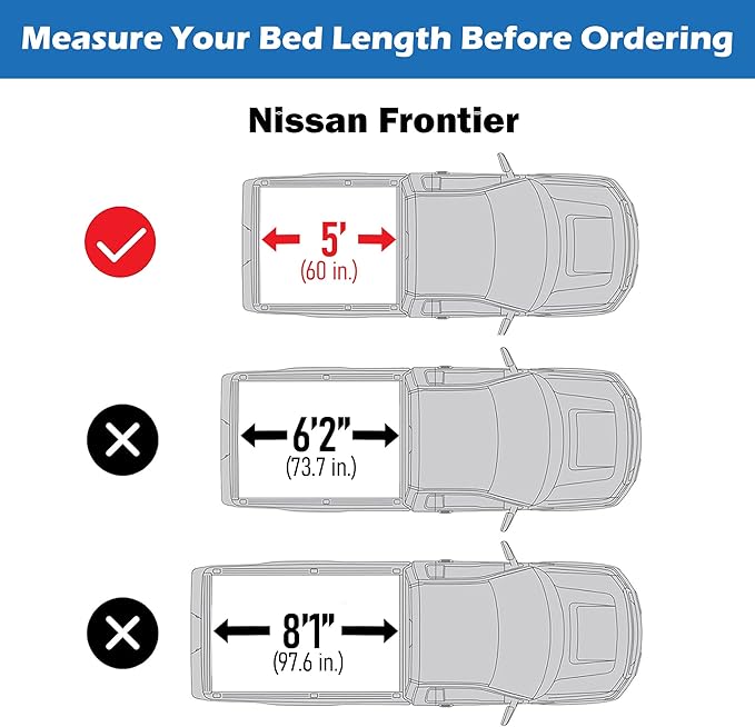 Low Profile Tri Fold Tonneau Cover Fits 2022-2026 Nissan Frontier 5' Bed (60")