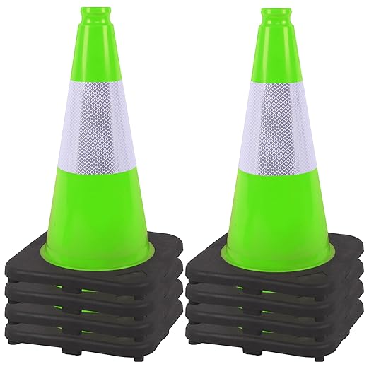 OrangeStar 18" Heavy Duty Traffic Cones 8-Pack Green Safety Cones with Reflective Strip for Construction, Parking Lots, Roadwork, Weatherproof, Stable Base for Traffic Control, Events, Emergency