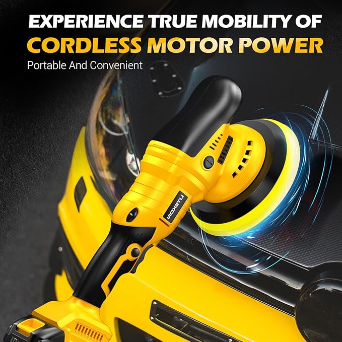 Cordless Buffer Polisher Kit Compatible With De-Walt 20V Battery(No Battery), 2800-5800RPM High Power Orbital Car Polisher with Variable Speed, 21PCS Polishing Accessories, for Car Polishing/Waxing