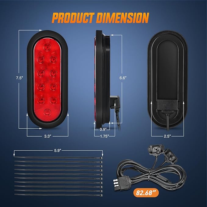 Nilight Hitch Cargo Carrier Oval Light Kit 2PCS 6Inch Red w/Flush Mount Grommet Bracket Harness Waterproof Stop Turn Signal Tail Lights for Luggage Bike Rack Truck Trailer