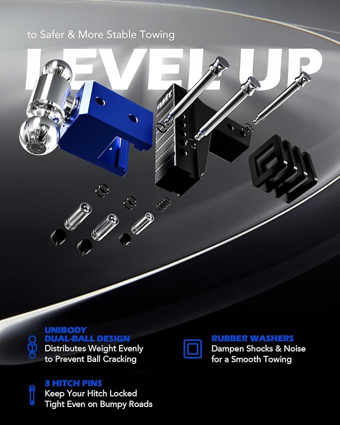 Orion Motor Tech Adjustable Trailer Hitch, Heavy Duty 2.5 inch Receiver Hitch, 6" Drop Hitch with 2" & 2-5/16" Balls, 360° Dual-Ball Mount with 18500lb Towing Capacity for Class IV & V, Blue