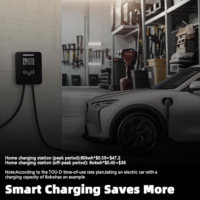 Level 2 EV Charger Electric Vehicle Charging Stations Hardwired 48 Amp 240V NEMA 14-50 J1772 Connector 11.5KW Wall-Mounted EV Charger FCC ETL ROHS Certified for EVs/PHEVs (WiFi APP/Plug-Play)