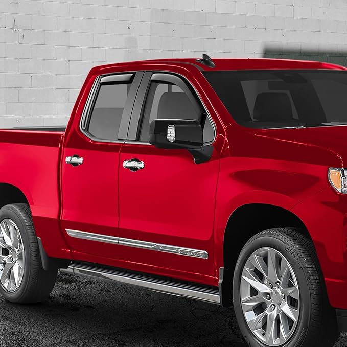 Voron Glass in-Channel Extra Durable Rain Guards for Trucks Chevrolet (Chevy) Silverado/GMC Sierra 1500 2019-2026 Double Cab, Window Deflectors, Vent Window Visors, 4 Pieces - 230091
