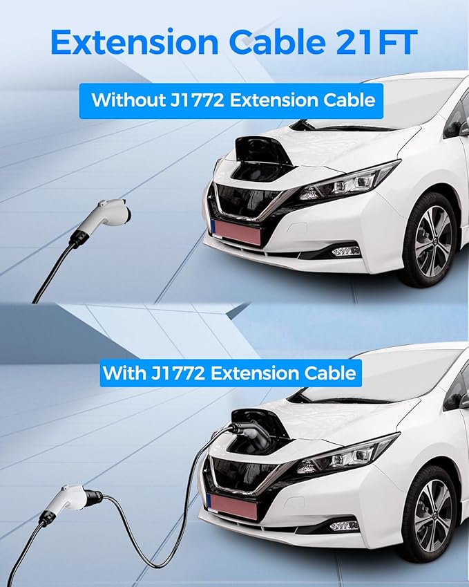EV Charger Extension Cable, 21ft 50Amp J1772 Extension Cable Compatible with 110V-240V SAE J1772 EV Chargers, Suitable for J1772 EVs/PHEVs, Level 1/ Level 2 IP66 Car Charger Extension Cord with Bag