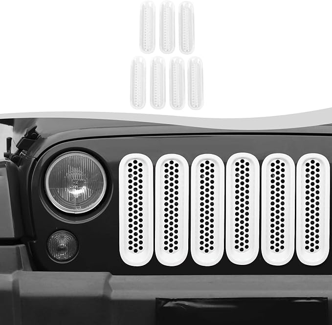 Mesh Grill Insert Grille Inserts Cover Fit for 2007-2018 Jeep Wrangler JK JKU(White)