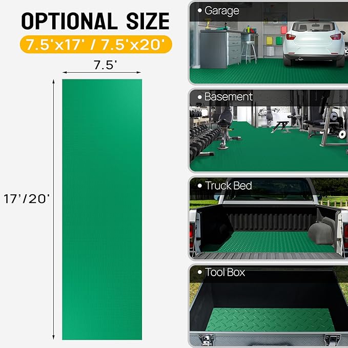 TUFFIOM 7.5 x 20 FT Garage Floor Mat, Thickened Diamond Plate PVC Garage Mats Flooring Roll for Under Car, Garage Parking Mats for Floor Large SUVs, MPV, Pickup Truck