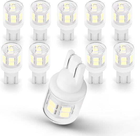 10Pcs Bright T10 921 922 912 194 168 906 2825 Led Bulbs for 12V RV Tralier Interior Ceiling Dome Light, Cool White 6000k, LED Camper Boat Trunk Car Marine Map License Backup Reverse Lamp Lights