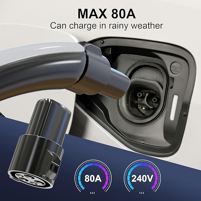 2025 Upgraded J1772 to Tesla Adapter, Max 80A 240V, Compatible with Model 3/S/X/Y, Supports Level 1 & 2 AC Charging, Works with J1772 Connectors [for Tesla Vehicles Only]