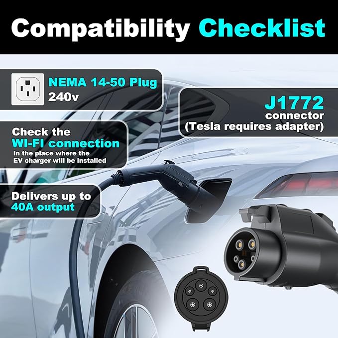Level 2 EV Charger 40Amp - 9.6 KW 240V Home EV Charger, NEMA 14-50 Plug, Fast Car Charging Station J1772 25ft Cable UL FCC&Energy Star Certified, Smart Electric Vehicle Charging Stations