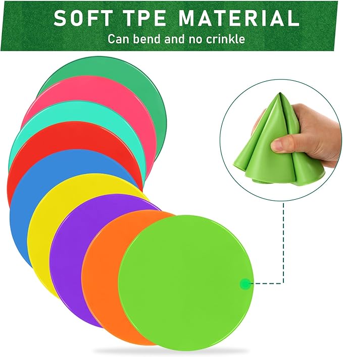 Poly Spots Spot Markers for Gym Floor 9 inch 18/27/36Pcs Flat Cones Non-Slip Rubber Floor Dots for Kids Sports Soccer Basketball Agility Training Dance Classroom