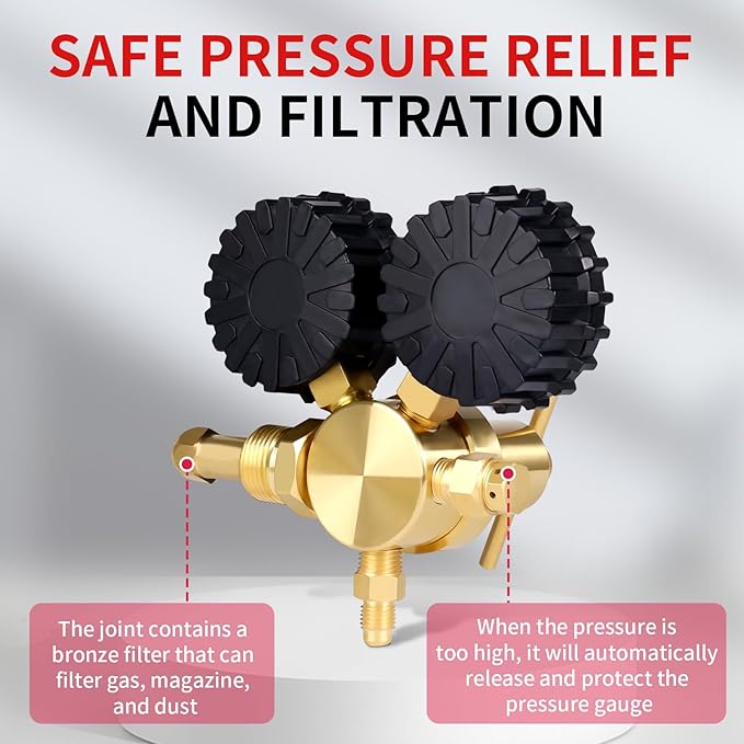 BO WELD Nitrogen Regulator with 0-800 PSI, CGA580 Inlet Connection and 1/4'' Male Flare Outlet Connection Gauges，Nitrogen Tank Regulator with 5Ft Refrigeration Hose
