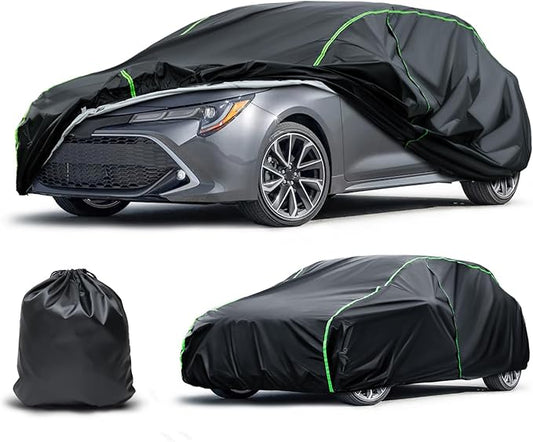 Waterproof Car Cover Compatible with Corolla/Civic/Golf/Focus/Impreza/Leaf/A3/S3 Sportback All-Weather Protection, 165"-177" Hatchback PEVA Car Cover with Zipper Door