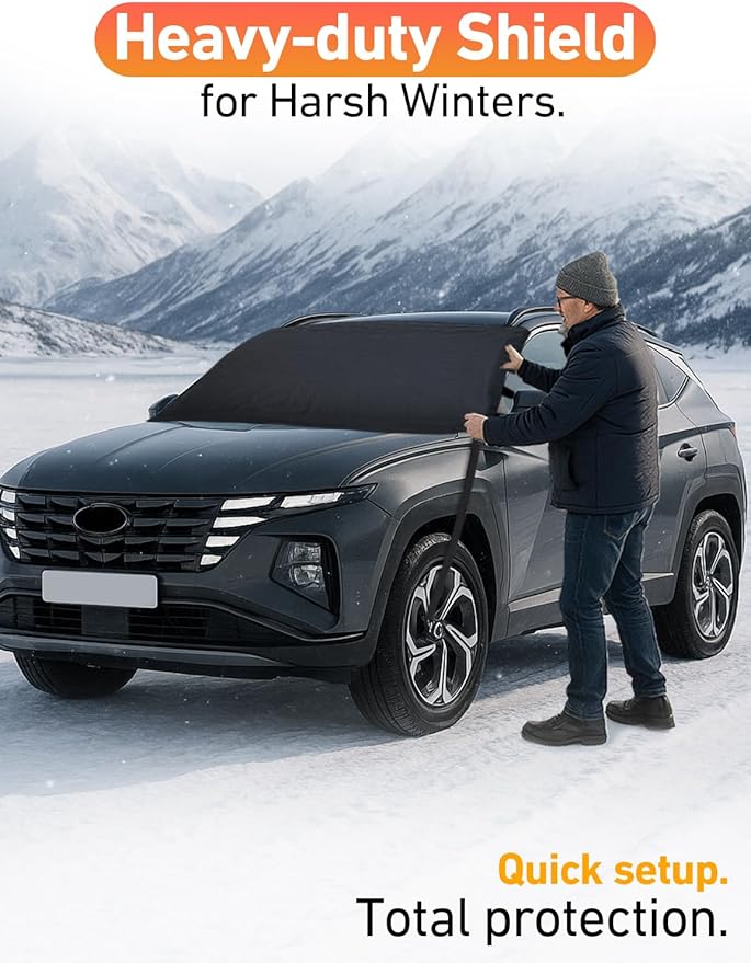 EcoNour Car Snow Cover Compatible for Hyundai Tucson | Windshield Cover for Ice and Snow with S-Hook Straps | Heavy-Duty 600D Oxford Winter Car Cover, Waterproof & Anti-Slip
