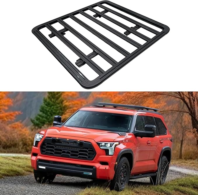 Roof Rack Cargo Basket for Toyota Sequoia 2023 2024 2025 2026 Roof Basket Aluminum Black