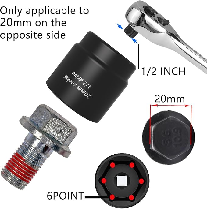 20mm Stubby Impact socket, Oil Filter socket wrench tool 1/2driver 6 Point,for Removal Axle Nut - 20mm