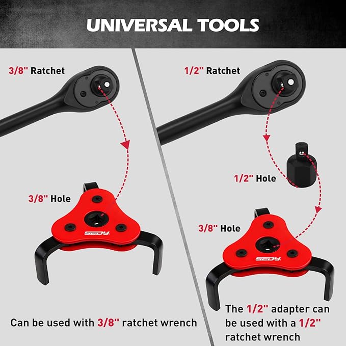 10-Piece Oil Filter Wrench Set 2-3/8"to 4-3/4", 12-Inch Adjustable Oil Filter Plier, Universal 3-Jaw Oil Filter Wrench, 1/2"Quick Release Ratchet Handle, 1/2"-3/8" Adapter, Towel in Storage Case