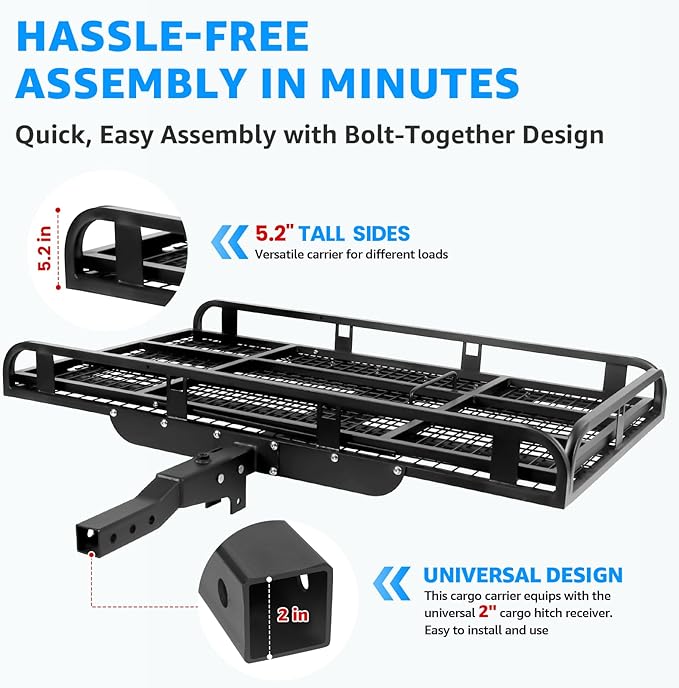 50"x28.5"x5.2" Folding Hitch Mount Cargo Carrier - 1000lbs Capacity Cargo Carrier Hitch Mount Heavy Duty Alloy Steel Material, Fits 2" Hitch Receiver for Mobility Scooter, SUV, Truck, Pickup