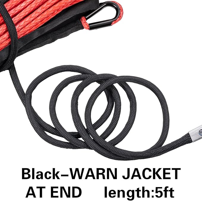 Synthetic Winch Rope 1/4" x 50 ft, 10,000 lbs Pulling Strength, with Protective Sleeve, Safety Pull Strap for ATV, UTV, and Offroad Vehicles (Red, 1/4" x 50 ft)