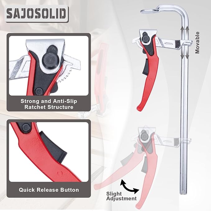 6 Packs Clamps Set, Throat Depth 2-3/8 Inch Heavy Duty Forged Steel Ratcheting Table Clamp, Strong Hand Tools with Max 330 Lbs Load Limit for Grinding, Milling, Precision Cutting