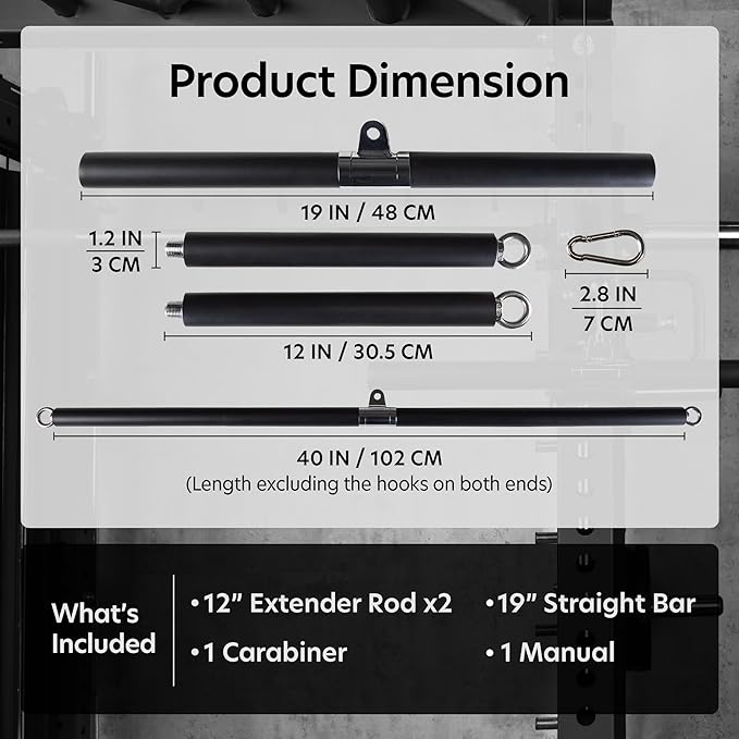 AmStaff 48" Straight Ez Curl Lat Pull Down Bar with Revolving Double Hook for Dual Pulley Cable Machines, Functional Trainer Multi-Purpose Attachment