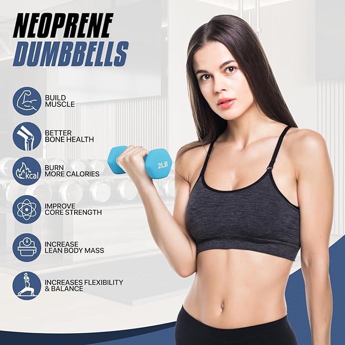 MADOG Dumbbell Set, Anti-Slip Neoprene Coated Hexagon Hand Weights for Home Gym Equipment Workouts Strength Training