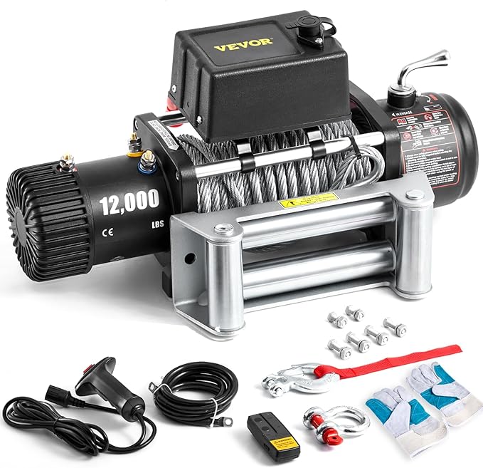 VEVOR Truck Winch 12000lbs Electric Winch 85ft/26m Steel Cable 12V Power Winch Jeep Winch with Wireless Remote Control and Powerful Motor for UTV ATV & Jeep Truck and Wrangler in Car Lift