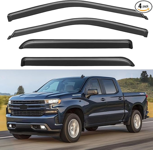 Window Rain Guard for 2019-2024 Chevy Silverado/GMC Sierra 1500 Crew Cab, 20-24 Silverado/Sierra 2500HD 3500HD, Window Visor Vent Wind Shade Deflector Shield Protector Sun,Tape-on, for Full-Size Cab