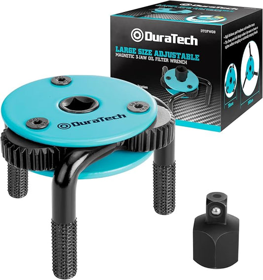 DURATECH Adjustable Oil Filter Wrench, Magnetic 3-Jaw Oil Filter Removal Tool, Large Sizes from 3" to 5.51"(76mm to 140mm), Ideal for Cars, Trucks, Tractor