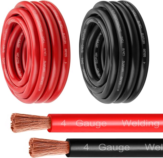 4 Gauge Battery Cable - 15FT Red + 15FT Black 4 AWG Welding Cable Flexible Stranded Oxygen-Free Pure Copper Wire for Automotive, Battery, Inverter, Solar, Marine and Generator